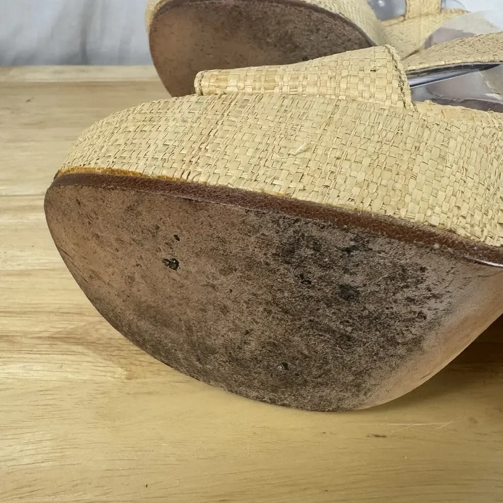 Michael Kors Dillon Raffia High Heel Sandals Women’s 8.5M Natural Slingback